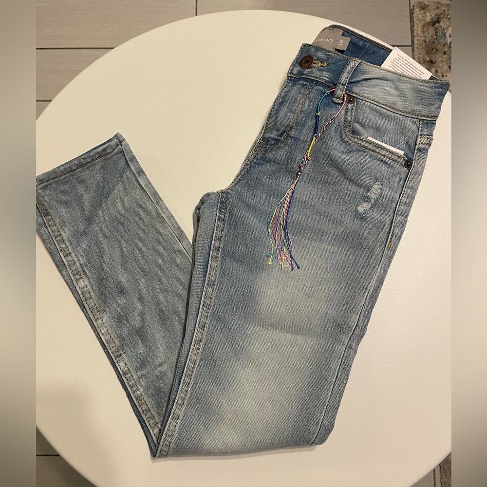 Lucky Brand, Girls Light Wash Denim Jeans with Multicolor Tassel, Size 10